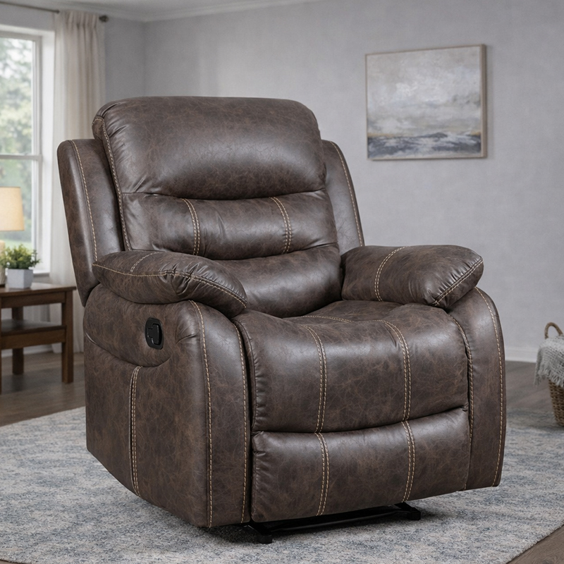Leather Upholstered Manual Reclinator Cathedra For Living Room