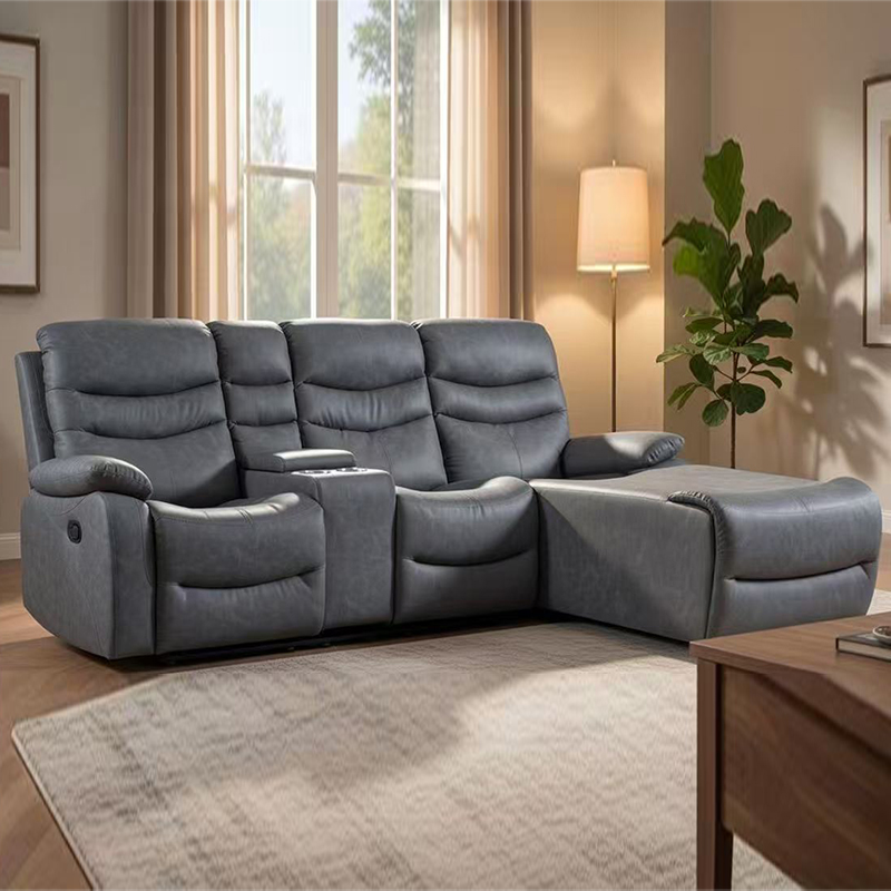 Blue Upholstered Manual Recumbe Sectionis cum Chaise et PRAECLUSIO
