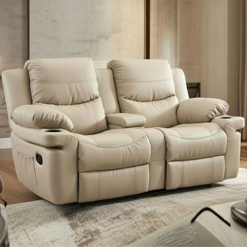Leather Upholstered Manual Motion Loveseat Recliner Cathedra
