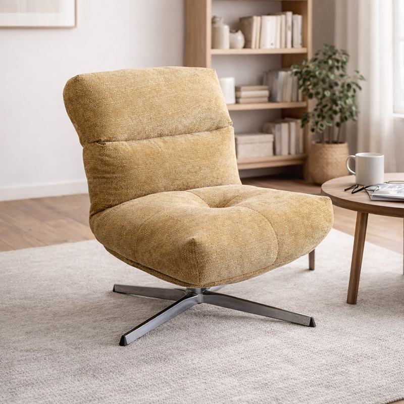 -- Modern Fabric Swivel Living Room Chair Luxury Metal Frame Single Lounge Sofa Chair Living Room Furniture